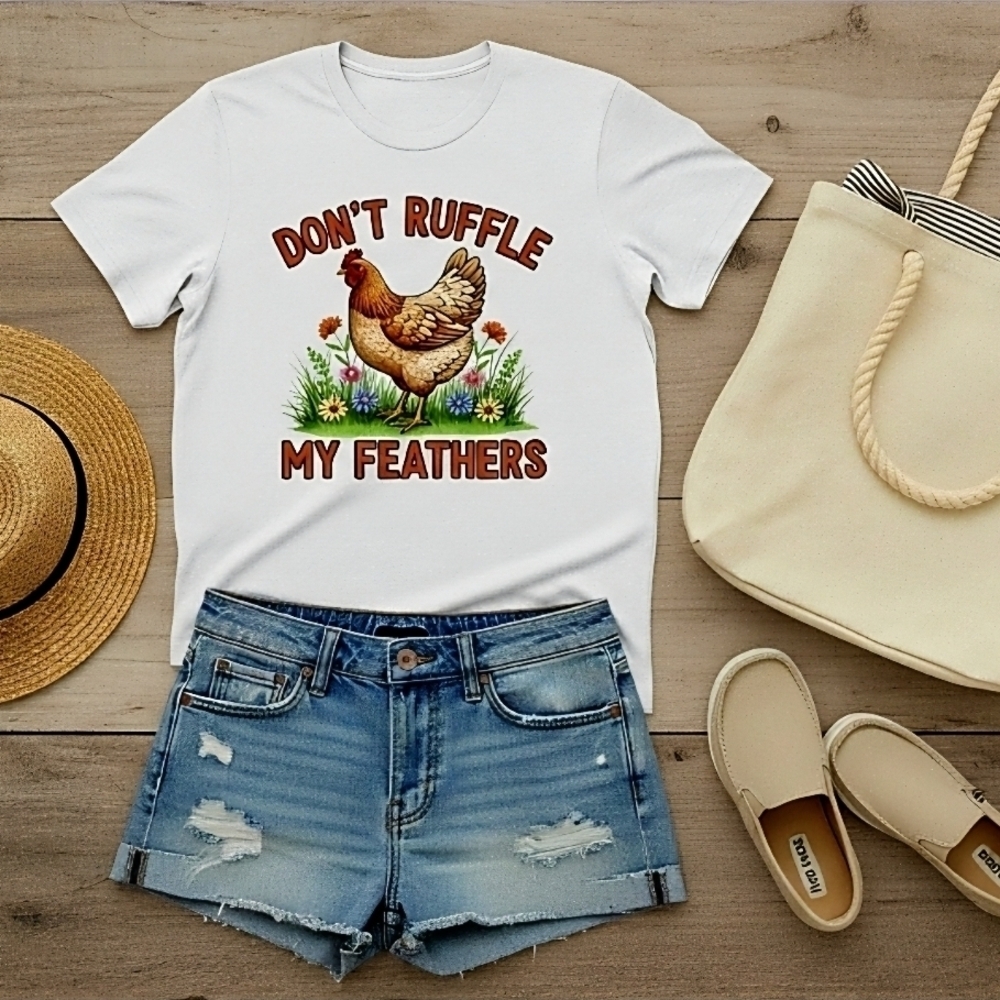 Don’t Ruffle My Feathers Chicken Tee • Funny Farm Graphic T‑Shirt • Country